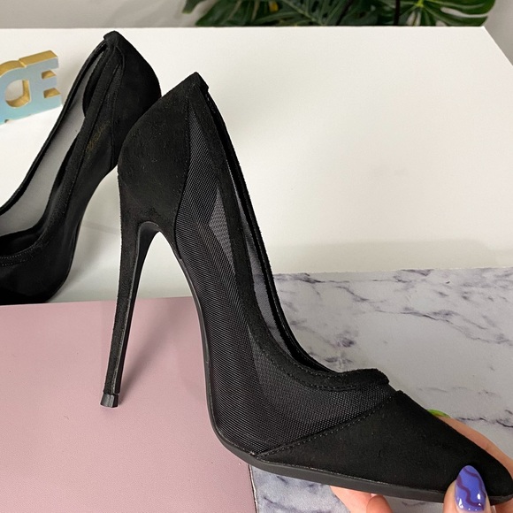 Boutique Mesh & Faux Suede Black Stiletto Heels Size 7 - Picture 2 of 7